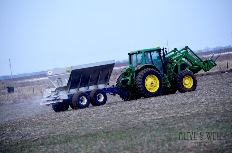 Spreading 5 tons of urea at 10 miles per hour.